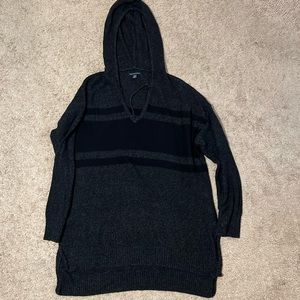 American Eagle Dark Grey and Black Hooded long sweater